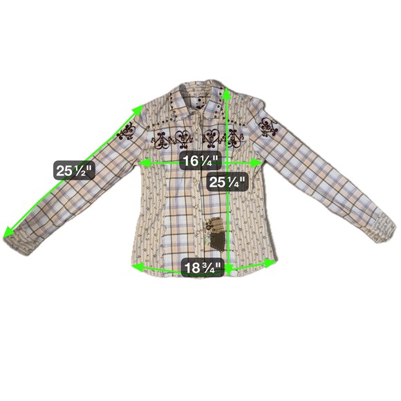 DAY TRIP Western Distressed Plaid Embroidered Snap Shirt MED Cowgirl Rodeo Boho - Picture 16 of 16